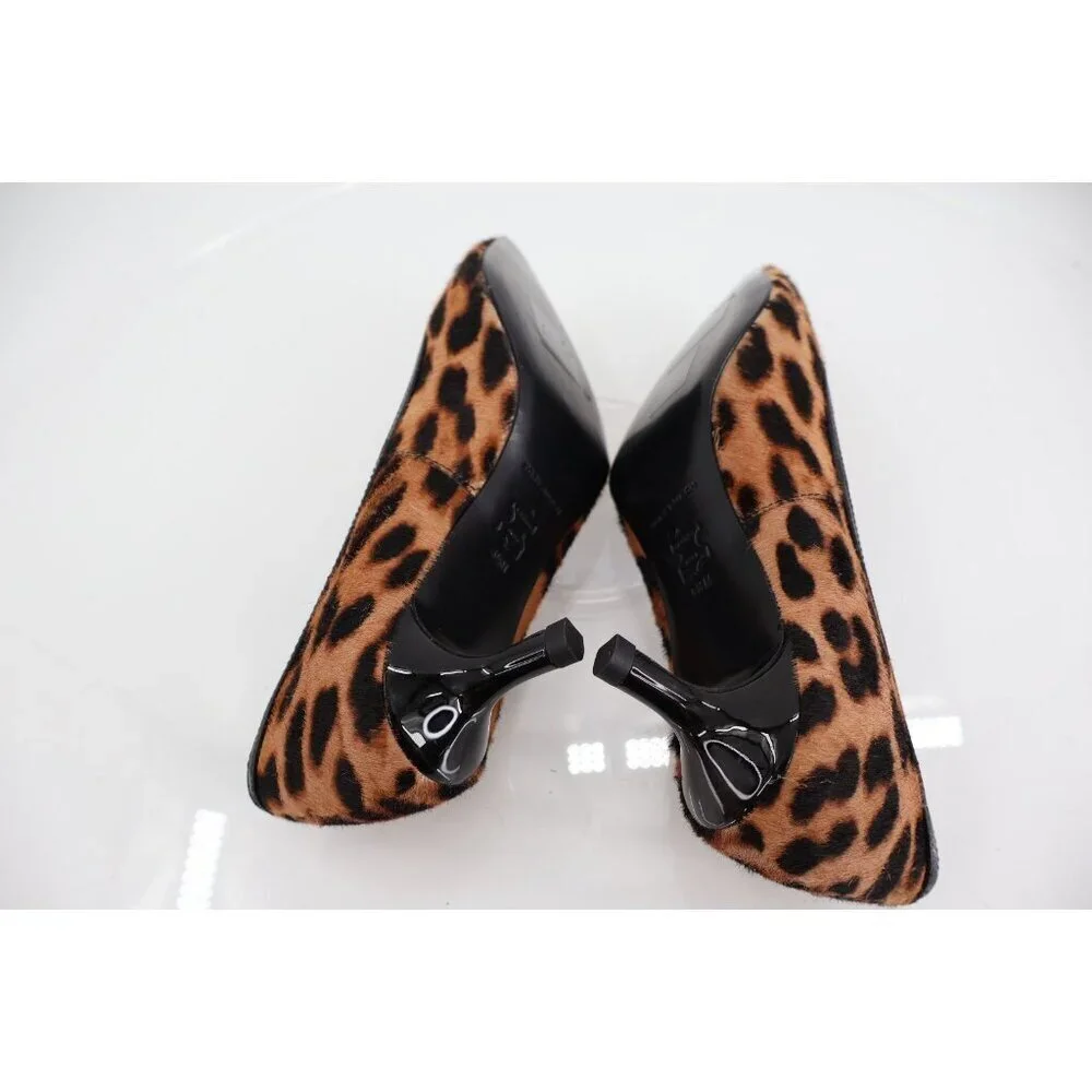 Tory Burch Double T Buckle Leopard Calf Hair Kitten Heel Pumps Size 5.5 Brown